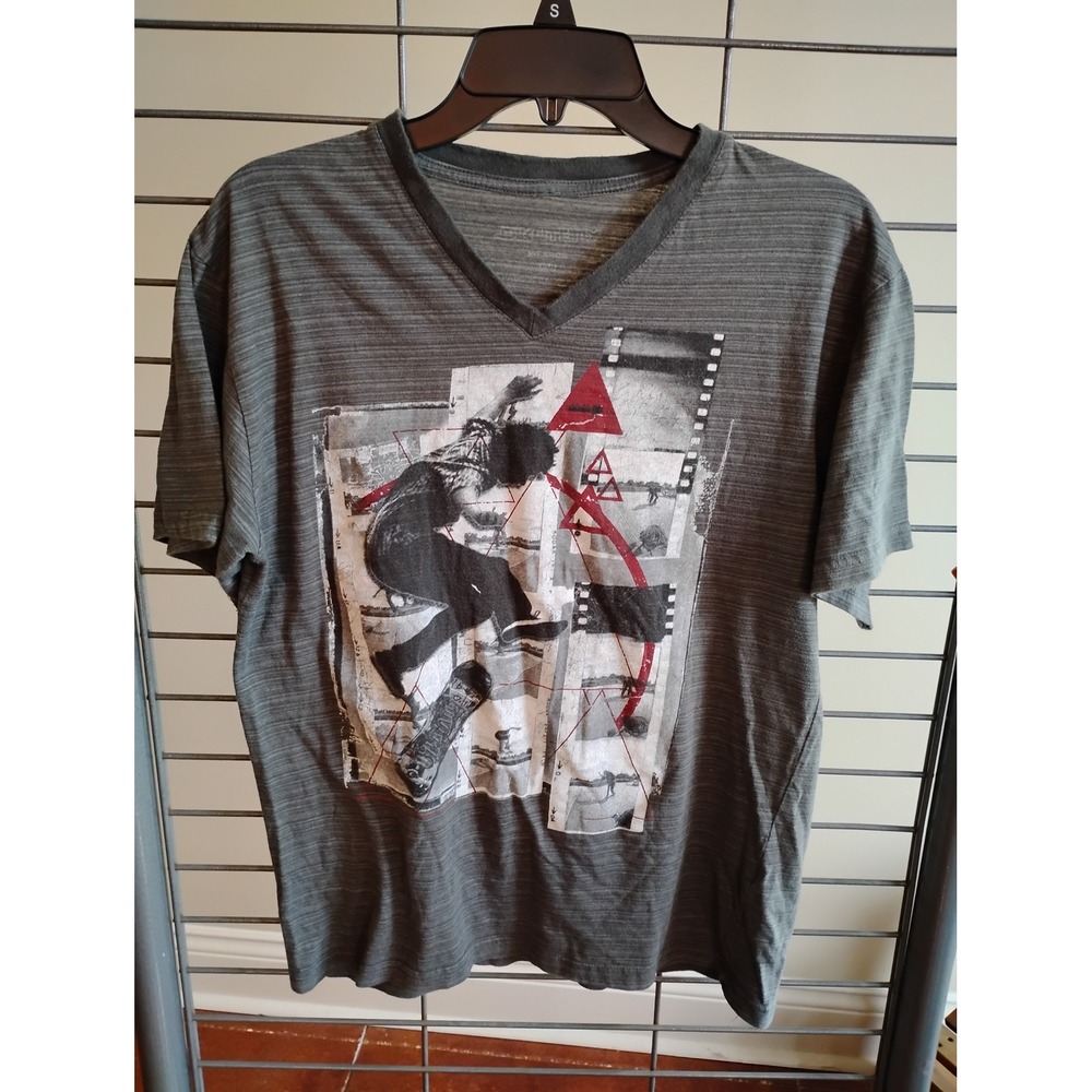 Tony Hawk Mens V-Neck Graphic T-Shirt Charcoal Grey Skateboarding Size Small